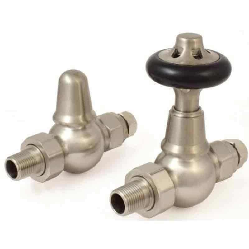 Towelrads Straight Manual Valve & Lockshield - Satin Brushed Nickel - 129095 - TAP 'N' SHOWER