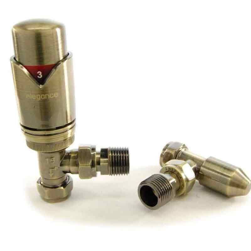Towelrads Angled TRV and Lockshield - Antique Brass - 129119 - TAP 'N' SHOWER