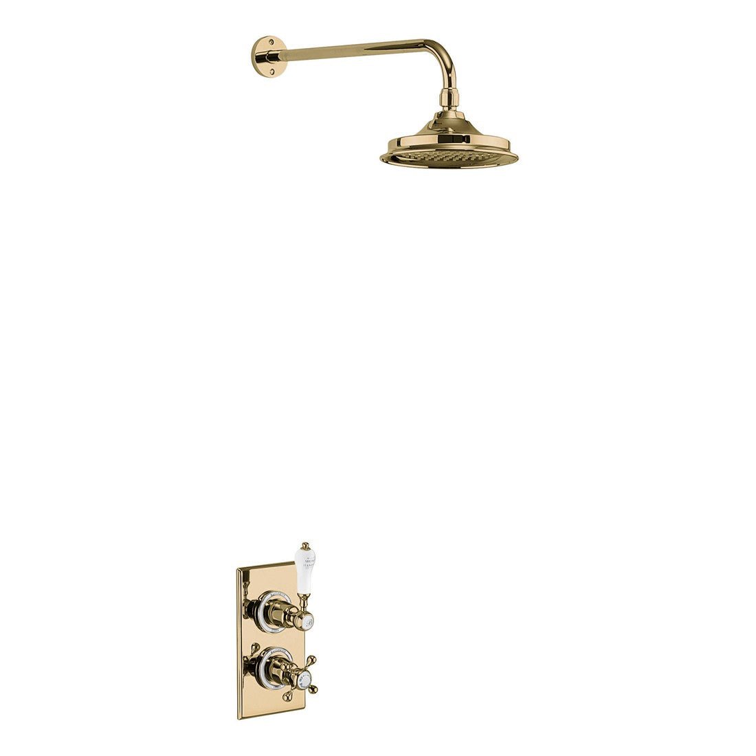 Burlington Trent Thermostatic Concealed Single Outlet Shower Valve with Fixed Shower Arm - Gold/White - TF1SGOLD - TAP 'N' SHOWER