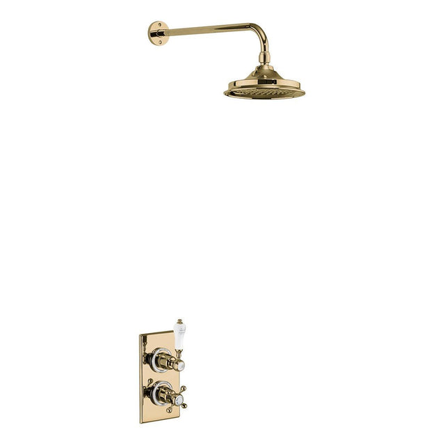 Burlington Trent Thermostatic Concealed Single Outlet Shower Valve with Fixed Shower Arm - Gold/White - TF1SGOLD - TAP 'N' SHOWER