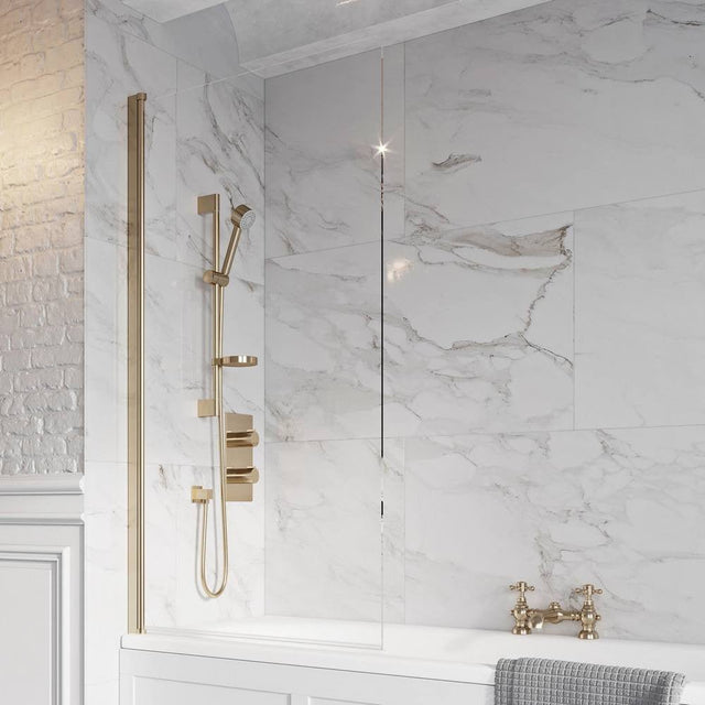 Scudo Thalia Single Panel Bathscreen 8mm - Brushed Brass - THALIASINGLEBB - TAP 'N' SHOWER