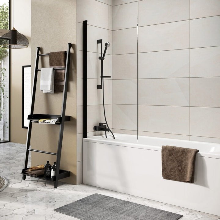 Scudo Thalia Single Panel Bathscreen 8mm - Black - THALIASINGLEBLK - TAP 'N' SHOWER