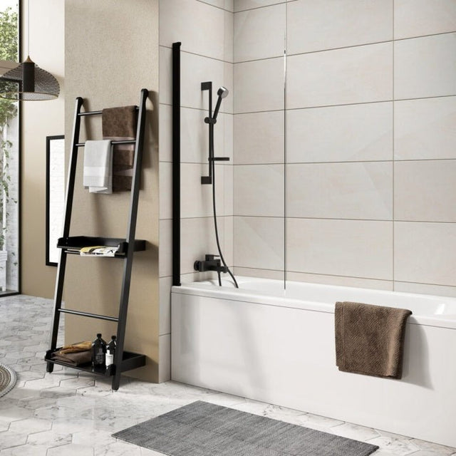 Scudo Thalia Single Panel Bathscreen 8mm - Black - THALIASINGLEBLK - TAP 'N' SHOWER