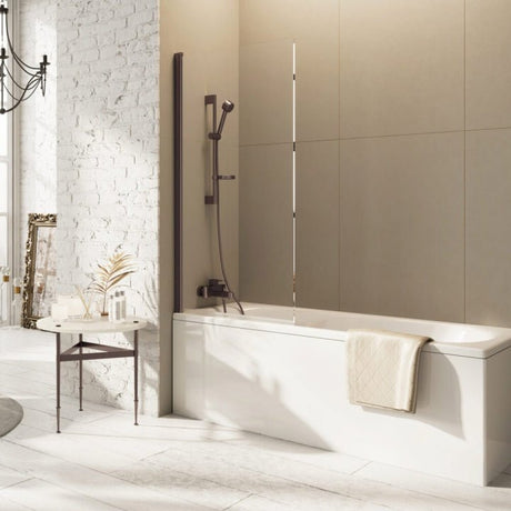 Scudo Thalia Single Panel Bath Screen 800 x 1500mm - Brushed Bronze - THALIASINGLEBZ - TAP 'N' SHOWER