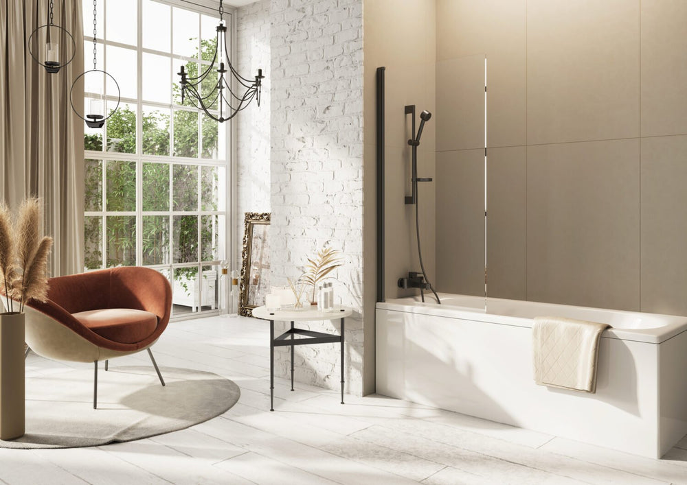 Scudo Thalia Single Panel Bath Screen 800 x 1500mm - Gun Metal - THALIASINGLEGM - TAP 'N' SHOWER