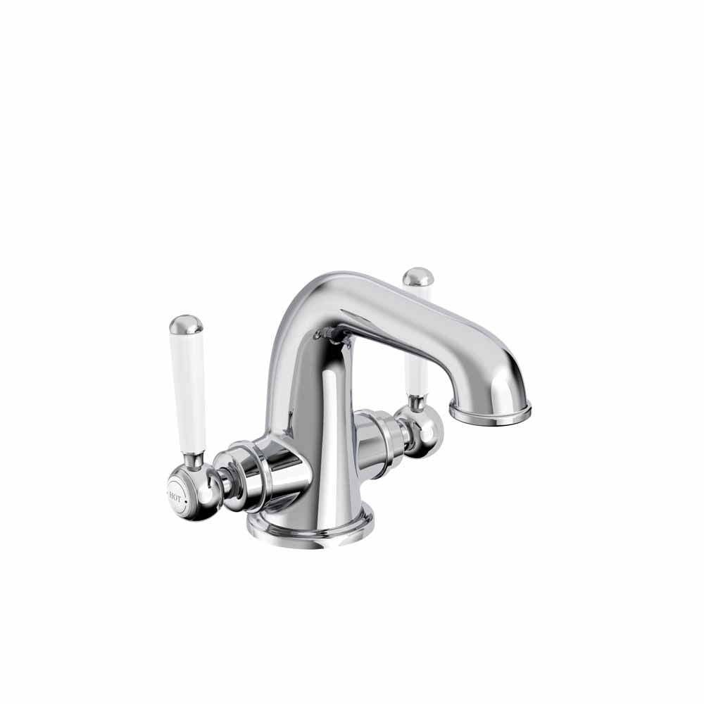 Tavistock Lansdown Twin Handle Basin Mixer with click waste in chrome finish
