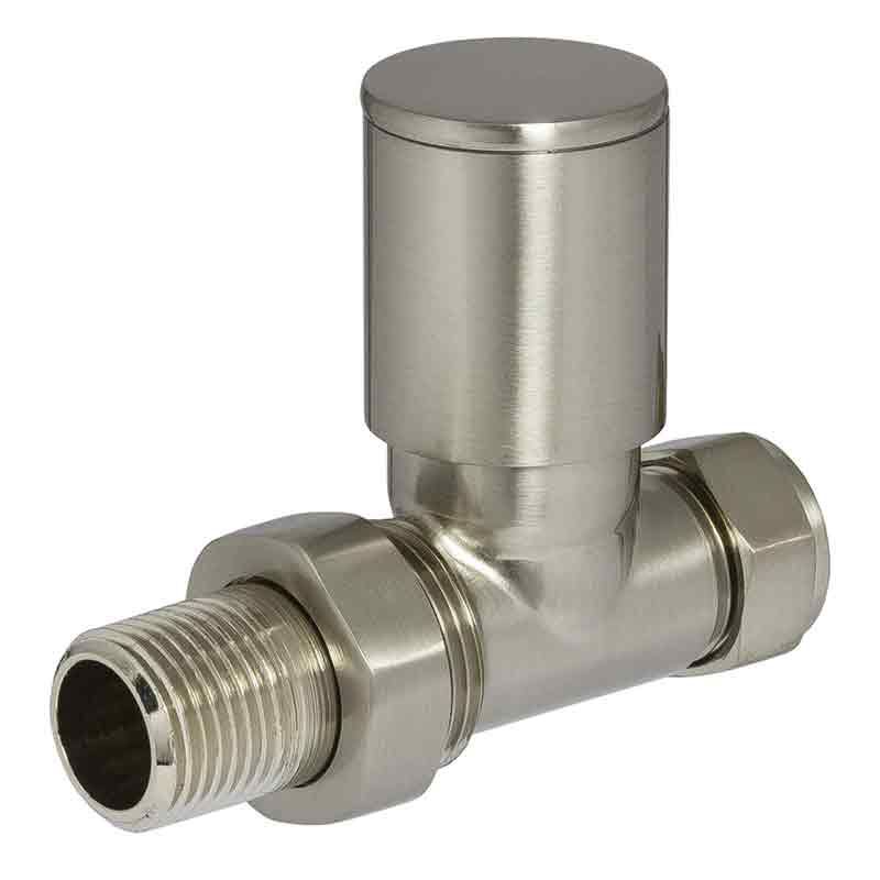 Towelrads Straight Manual Radiator Valve & Lockshield - Brushed Nickel - 129920 - TAP 'N' SHOWER
