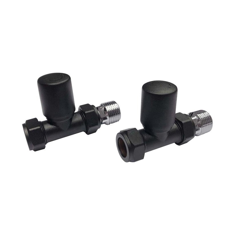 Scudo Radiator Valve Straight 15mm (Pair) - Black - TRV004 - TAP 'N' SHOWER