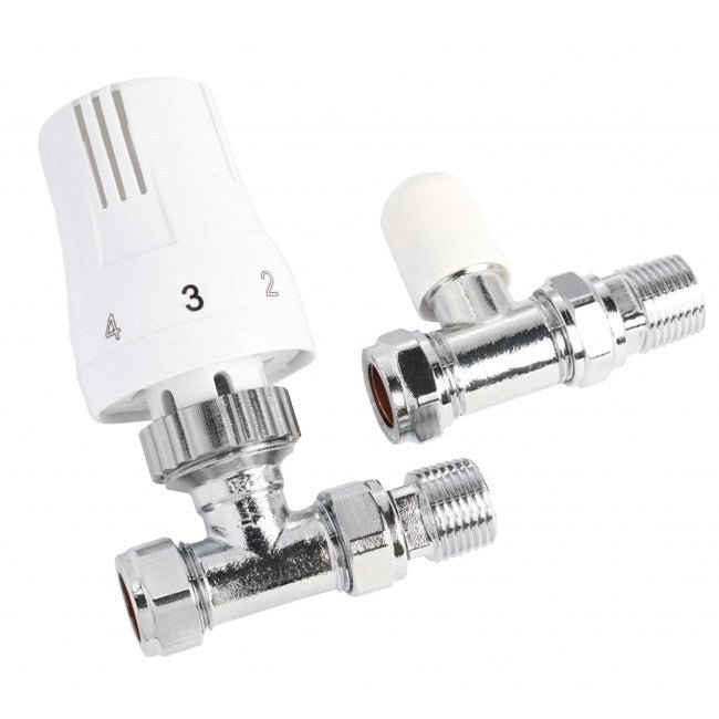 Ultraheat Straight Thermostatic Radiator Valve with TRV Head and Lockshield - White - UAW851NL - TAP 'N' SHOWER