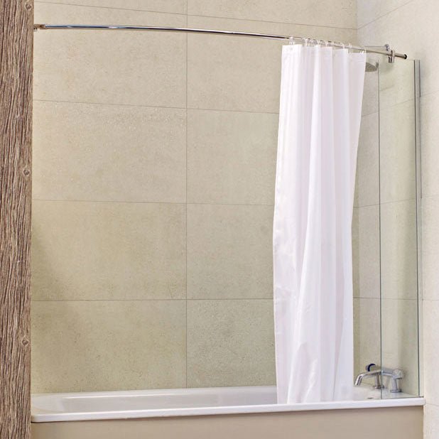 Roman Lumin8 243 - 257mm x 1500mm High Mini Fixed Bath Screen with Curtain Rail - V8CC213S - TAP 'N' SHOWER