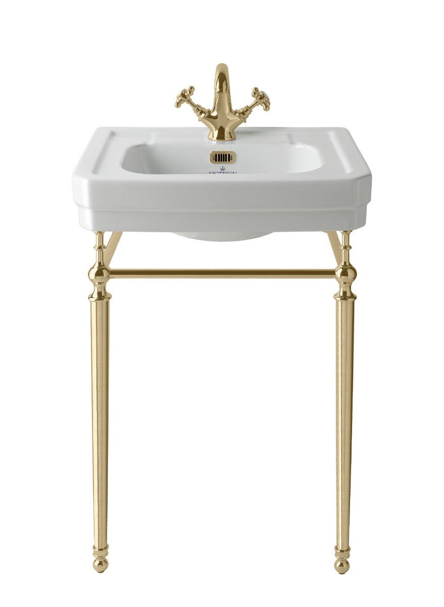 Launde Abbey Victrion Ornate Basin Stand 640 - Brushed Gold - TAP 'N' SHOWER