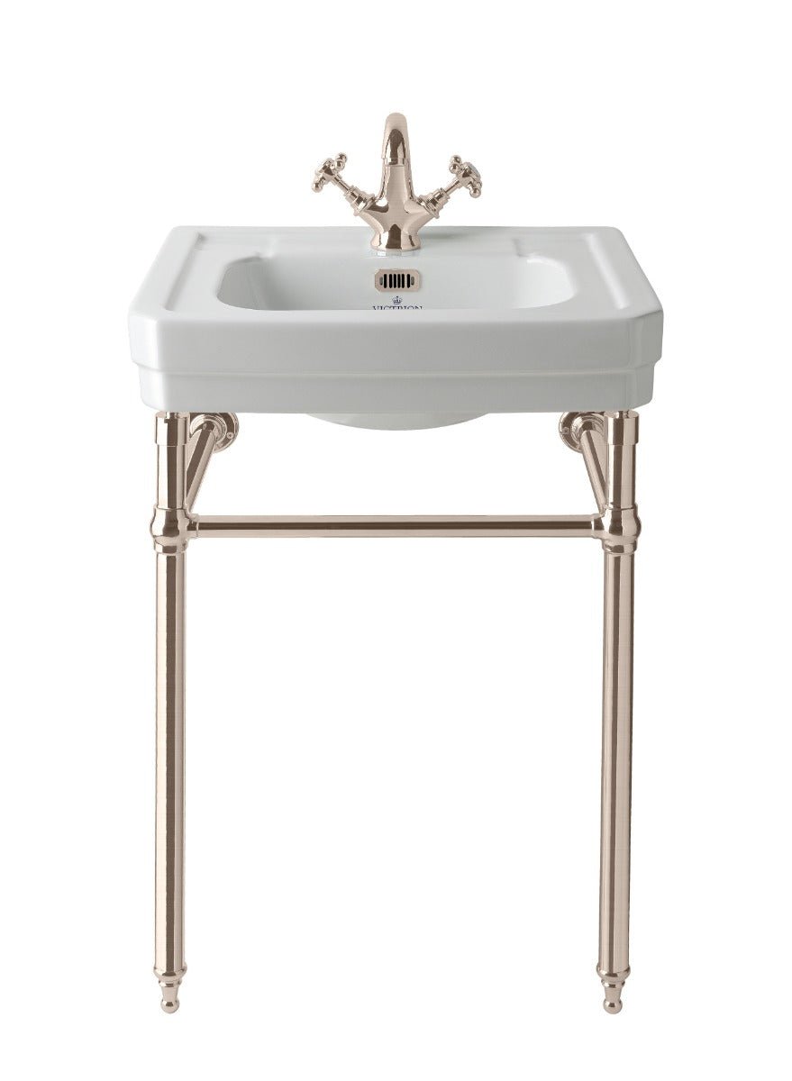 Launde Abbey Basin Stand Plain - Brushed Nickel - TAP 'N' SHOWER