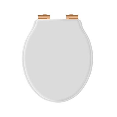 Launde Abbey Victrion White Matt Toilet Soft Close Seat - Brushed Gold - TAP 'N' SHOWER