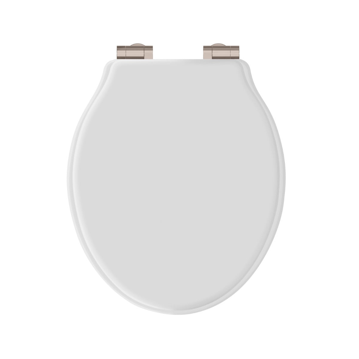 Launde Abbey Victrion White Matt Toilet Soft Close Seat - Brushed Nickel - TAP 'N' SHOWER