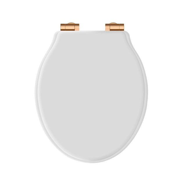 Launde Abbey Victrion White Matt Toilet Soft Close Seat - Copper - TAP 'N' SHOWER