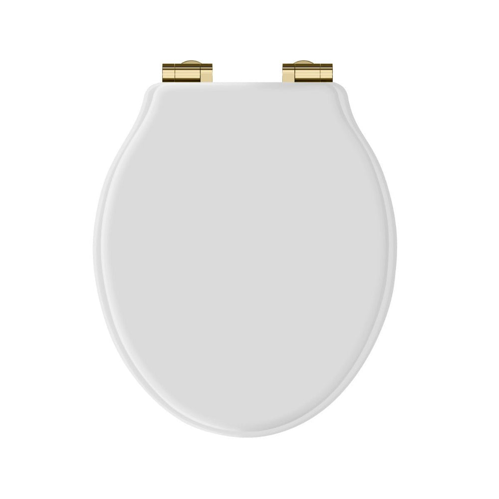 Launde Abbey Victrion White Matt Toilet Soft Close Seat - Gold - TAP 'N' SHOWER