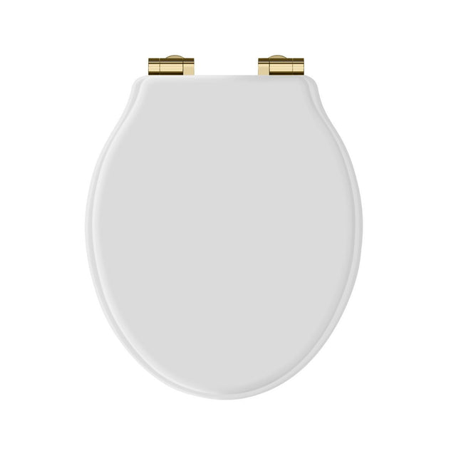 Launde Abbey Victrion White Matt Toilet Soft Close Seat - Gold - TAP 'N' SHOWER