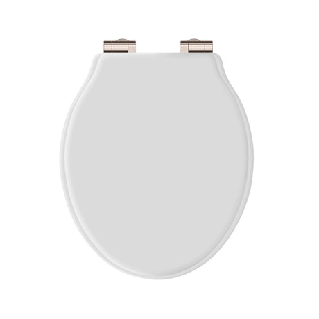 Launde Abbey Victrion White Matt Toilet Soft Close Seat - Nickel - TAP 'N' SHOWER