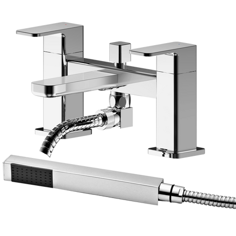 Nuie Windon Modern Pillar Mounted Bath Shower Mixer Tap with Shower Kit - Chrome - WIN304