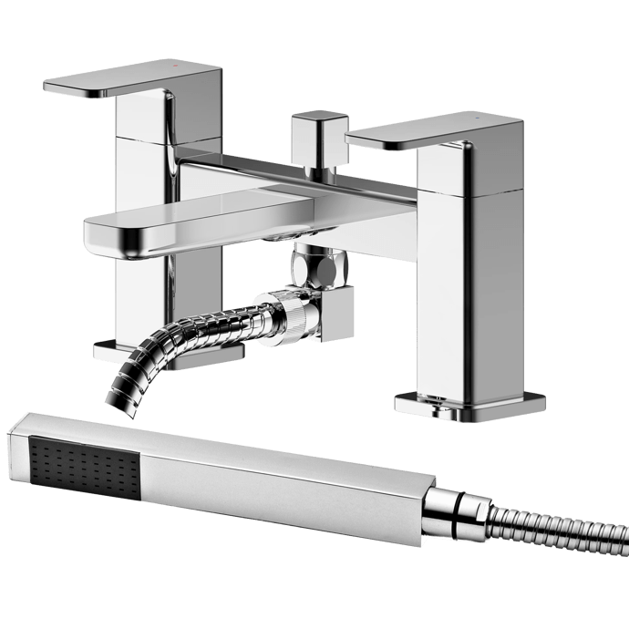 Nuie Windon Modern Pillar Mounted Bath Shower Mixer Tap with Shower Kit - Chrome - WIN304 - TAP 'N' SHOWER