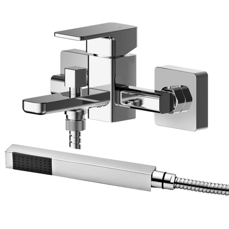 Nuie Windon Wall Mounted Bath Shower Mixer Tap with Shower Kit - Chrome - WIN316