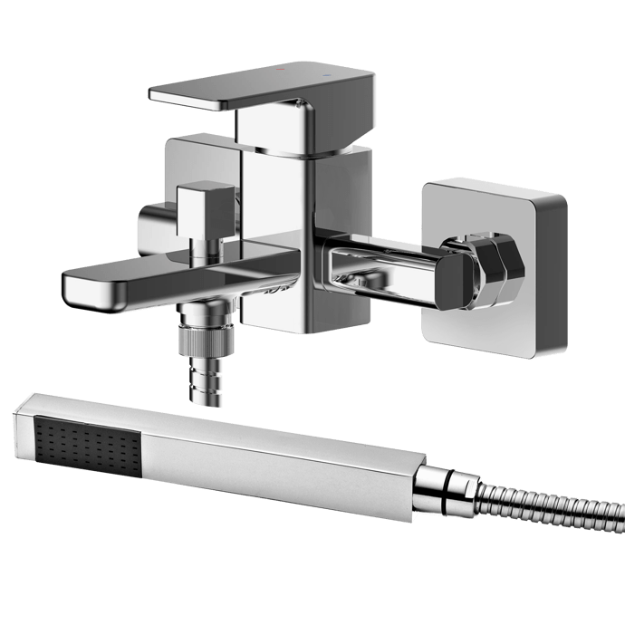 Nuie Windon Wall Mounted Bath Shower Mixer Tap with Shower Kit - Chrome - WIN316 - TAP 'N' SHOWER