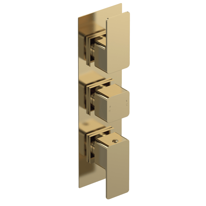 Nuie Windon Diverter Triple Handle Thermostatic Concealed Shower Valve - Brushed Brass - WIN8TR03 - TAP 'N' SHOWER
