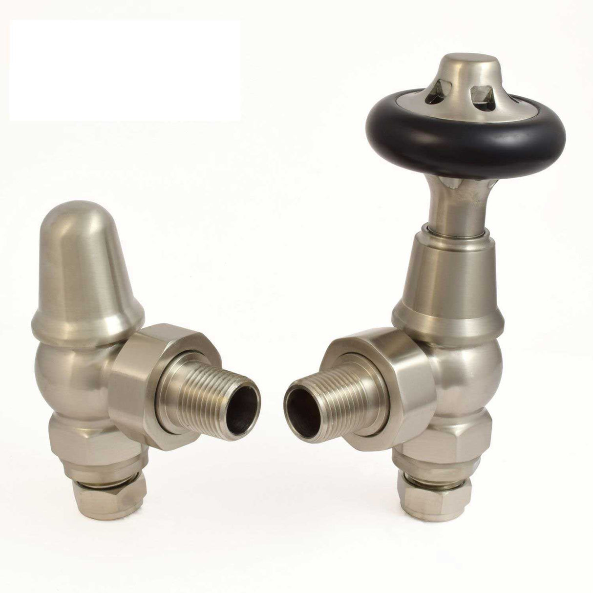 West Admiral Angled Thermostatic Radiator Valves Pair and Lockshield - Satin Nickel