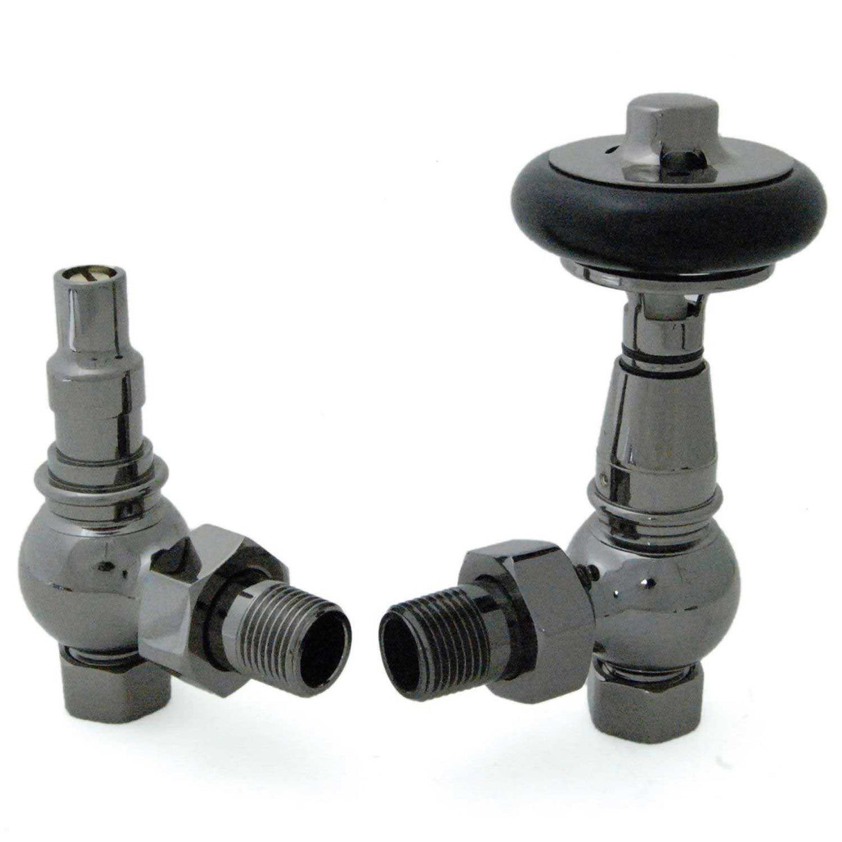 West Amberley Angled Thermostatic Radiator Valves Pair and Lockshield - Black Nickel - TAP 'N' SHOWER