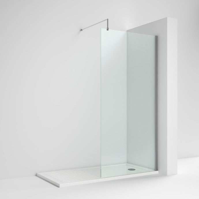 Nuie 8mm Glass Wet Room Screen 1850mm x 800mm Wide with Support Bar - Chrome - WRSC080 - TAP 'N' SHOWER