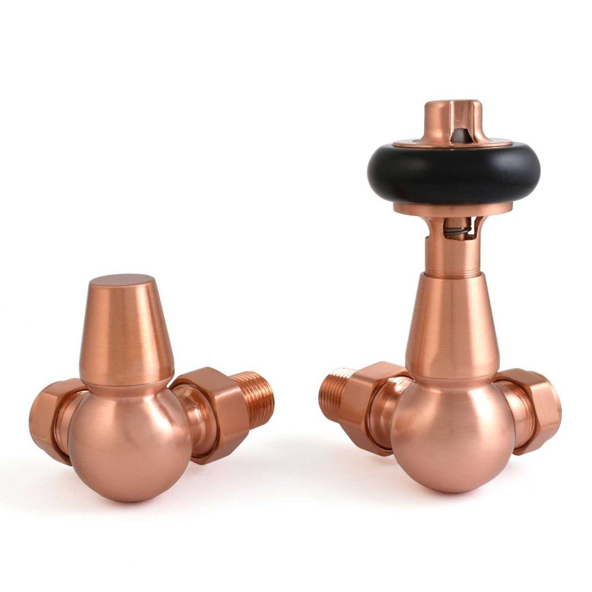 West Faringdon Corner Thermostatic Radiator Valves Pair and Lockshield -Brushed Copper