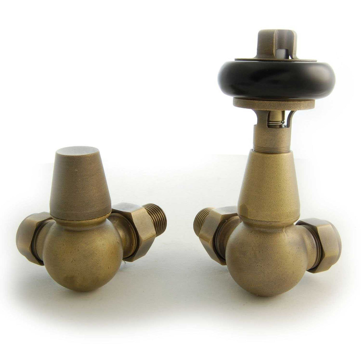 West Faringdon Corner Thermostatic Radiator Valves Pair and Lockshield - Old English Brass