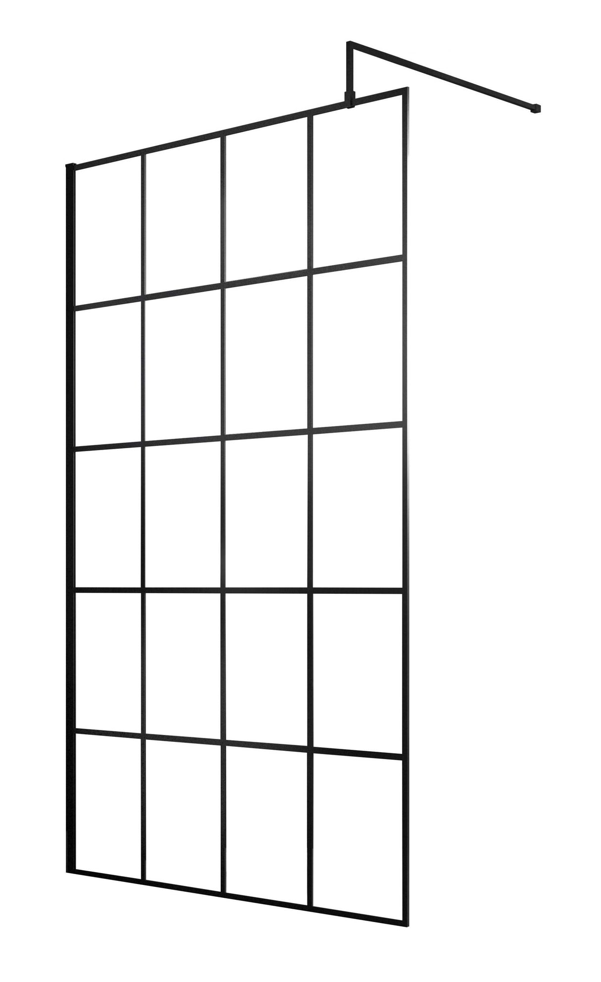 Hudson Reed Frame Effect black grid pattern 8mm glass wet room screen with 1200mm support bar