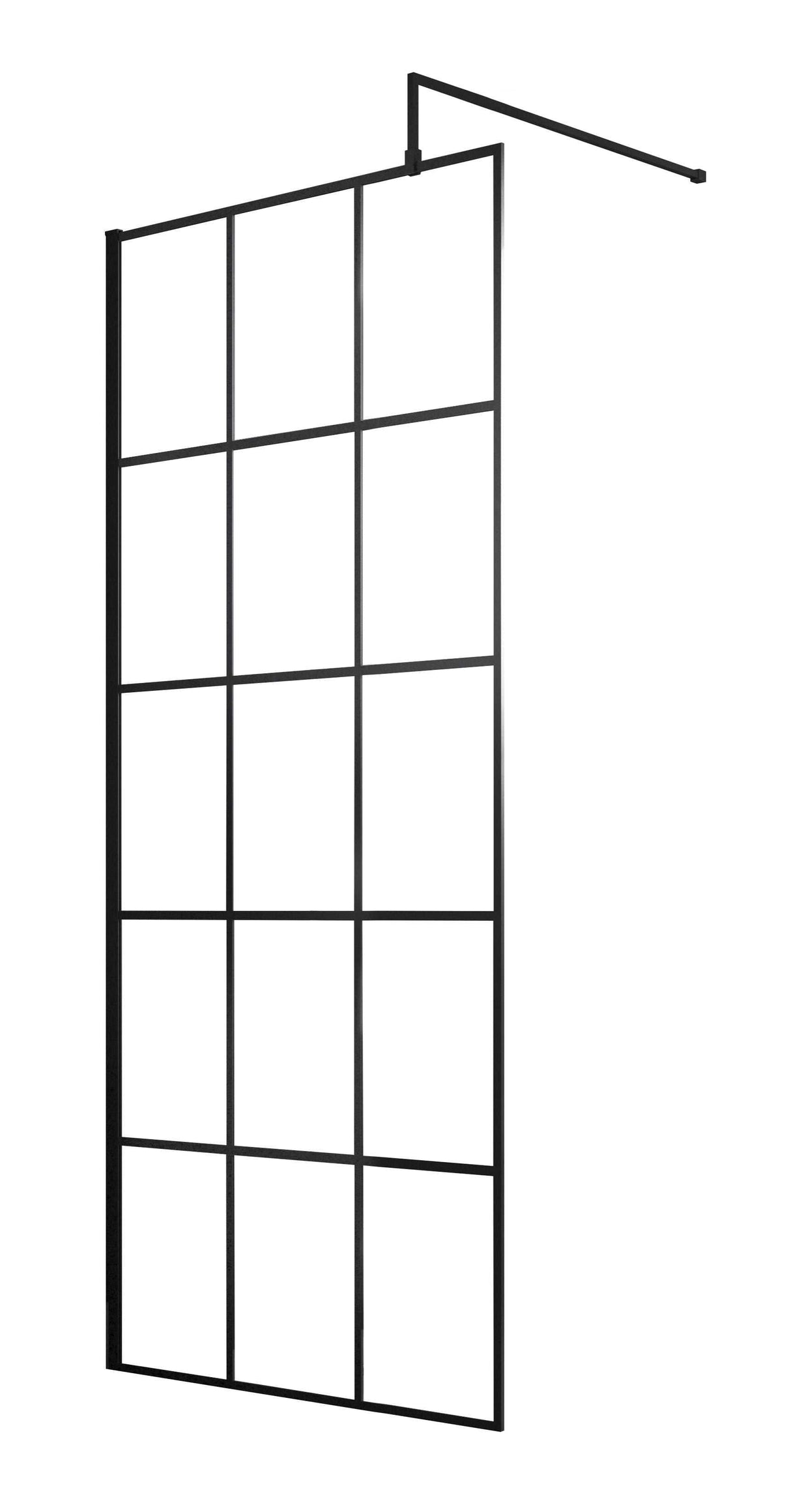 Hudson Reed Frame Effect 8mm clear glass corner wet room screen with black grid frame and 800mm support bar