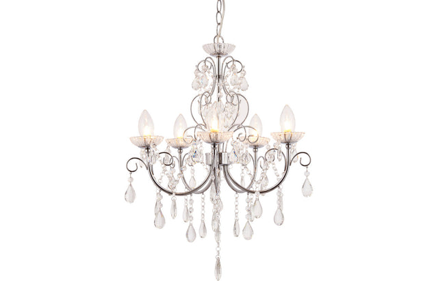 Prystine Lafayette 5 Arm Chandelier Ceiling Light - Chrome - PRIS106303