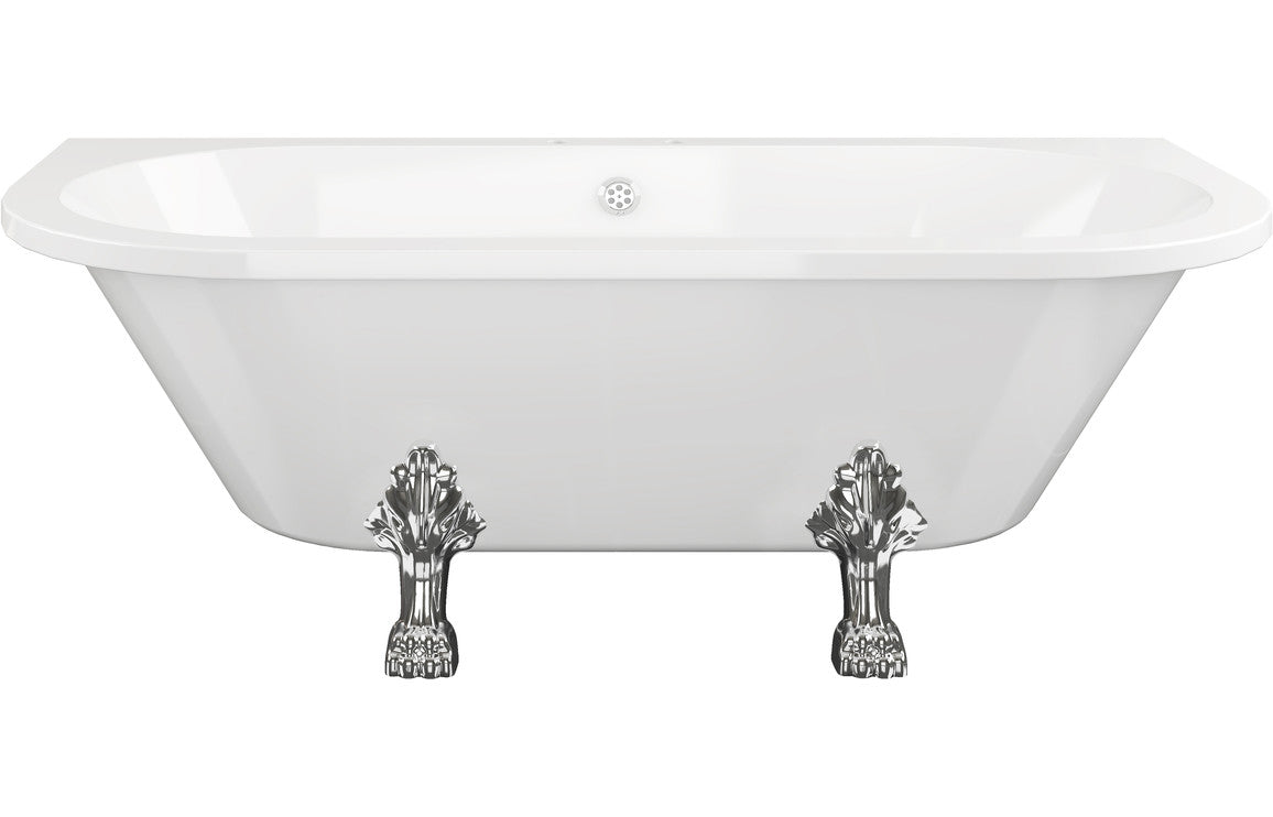 Prystine Carlsbad Freestanding Back To Wall 2 Tap Hole Bath w/Feet 1700 x 800 x 600mm - White - PRIS102813