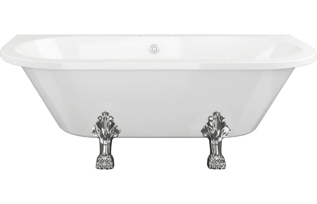 Prystine Carlsbad Freestanding Back To Wall 2 Tap Hole Bath w/Feet 1700 x 800 x 600mm - White - PRIS102813