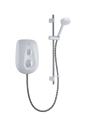 Mira Vie 9.5KW electric shower in white and chrome with separate flow and temperature controls and a handheld showerhead