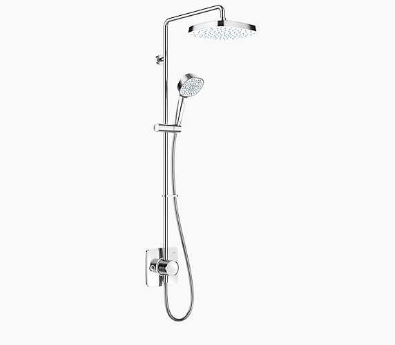 Mira Opero Dual Mixer Shower in chrome with overhead rain shower and handheld showerhead