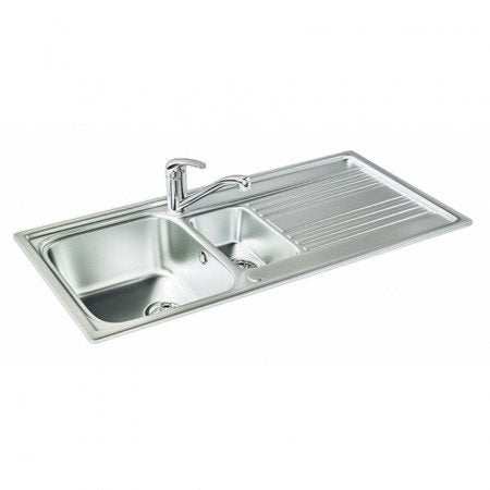 CARRON PHOENIX RAPID 150 reversible 1.5 bowl stainless steel kitchen sink with faucet and drainer