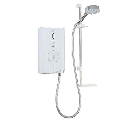 Mira Sport Max 9.0Kw white and chrome electric shower with four spray showerhead and temperature controls