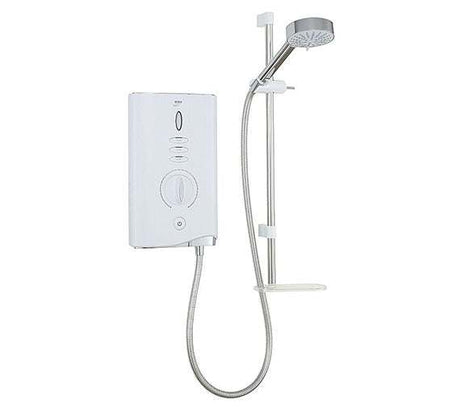 Mira Sport Max 9.0Kw white and chrome electric shower with four spray showerhead and temperature controls