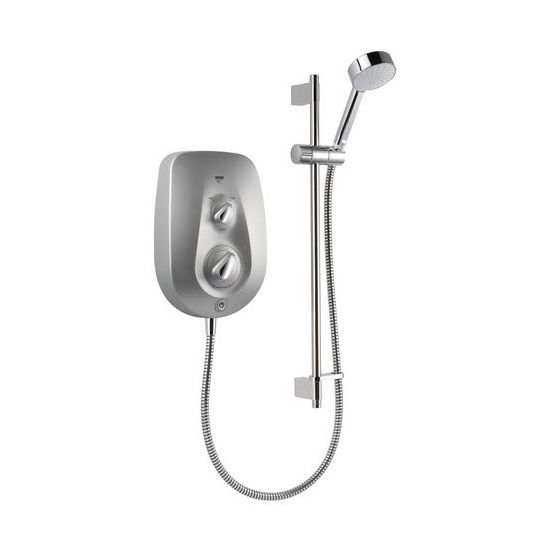 Mira Vie Chrome 10.8kW electric shower with chrome finish, adjustable shower head, and flexible hose