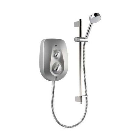 Mira Vie Chrome 10.8kW electric shower with chrome finish, adjustable shower head, and flexible hose