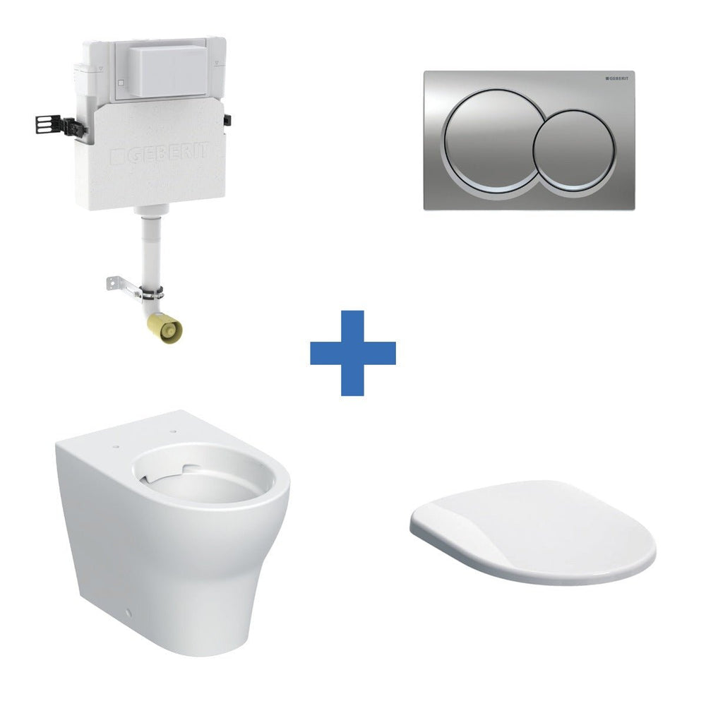 Geberit Back - to - Wall 4 - in - 1 Cistern Flush Plate Selnova Rimless Pan and Soft Close Seat Pack - White - 118.363.21.2 - TAP 'N' SHOWER