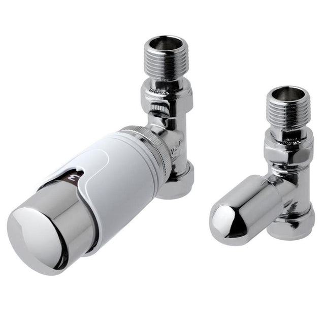 Eastbrook Biava Straight Thermostatic Radiator Valves and Lockshield 15mm - Chrome / White - 12.048 - TAP 'N' SHOWER