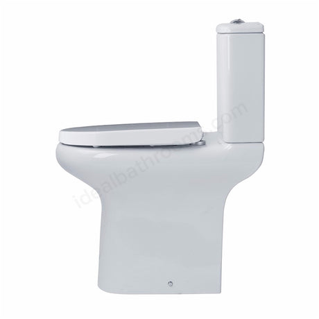 Oakham Lily Rimless Comfort Height Close Coupled Toilet Pan with Push Button Cistern & Soft Close Seat - White