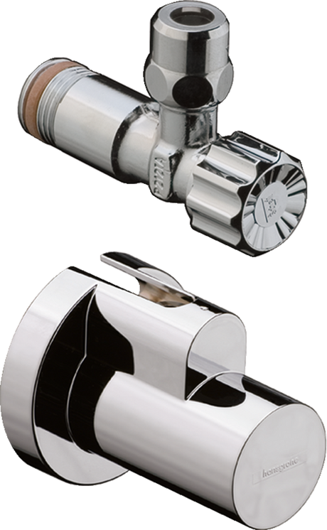 Hansgrohe Angle Valve with cover ⅜ inch chrome finish with sleek design and durable rust-resistant surface.