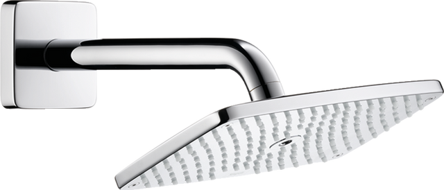 Hansgrohe Raindance E Overhead Shower 240 with wall-mounted chrome shower arm and large square rainfall showerhead