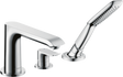 Hansgrohe Metris chrome 3-hole rim-mounted single lever bath mixer with hand shower and SoftRain spray modes